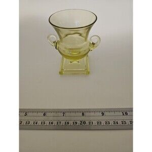 Duncan & Miller 3 ½” Green Glass Grecian Urn Handled Vase/Toothpick Holder